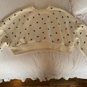 Cropped playboy crew neck sweatshirt